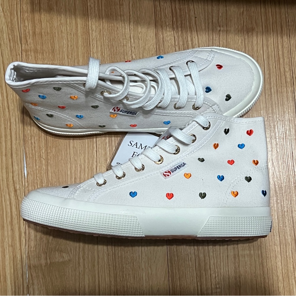SUPERGA high top sneakers with embroidered hearts